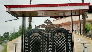 درب مدرن فلزی با پنل مشبک با رنگ مشکی مات و قاب ساده