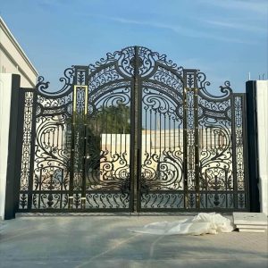 درب ویلایی مشکی طلایی ورودی لوکس با فریم فلزی مقاوم