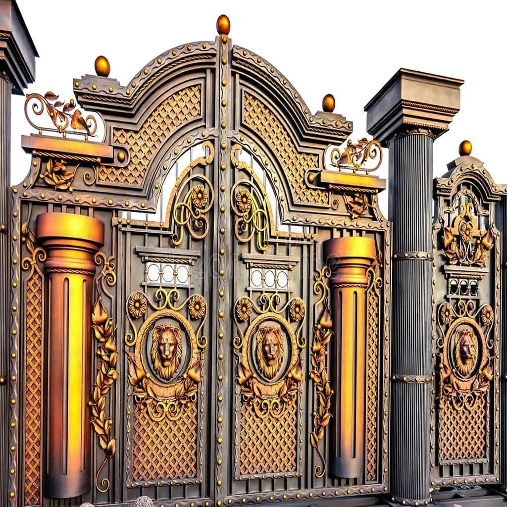 درب حیاط CNC پنل مشبک با الگوی هندسی و رنگ مشکی مات