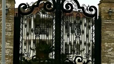 درب حیاط CNC پنل مشبک با الگوی هندسی و رنگ مشکی مات