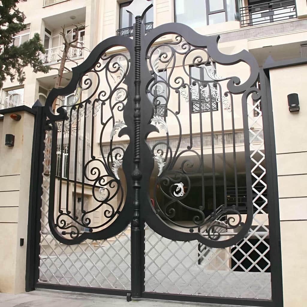 درب حیاط بزرگ پارکینگ با پوشش ضد زنگ و رنگ کوره ای