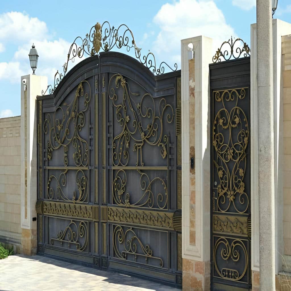 درب حیاط لولایی ستون دار در حال نصب روی ستون فلزی