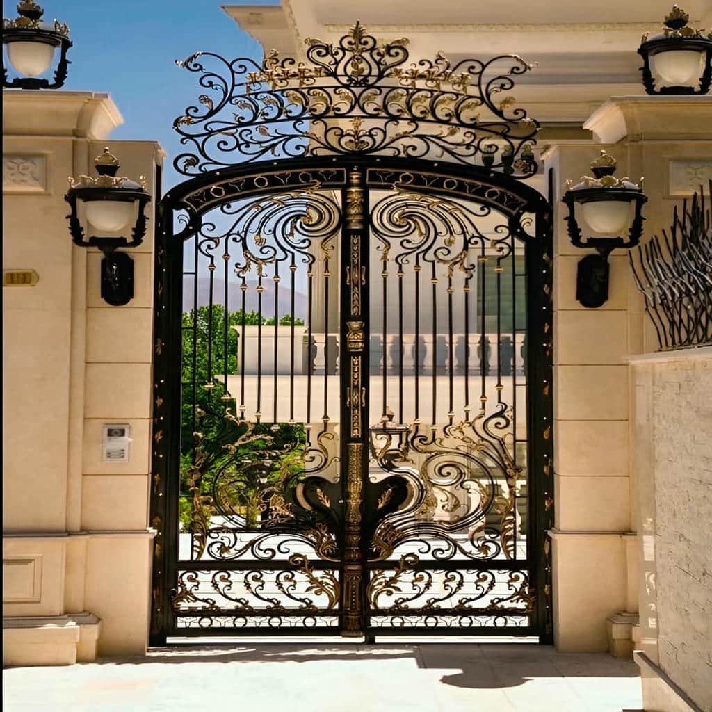 درب حیاط طاق دار در حال نصب روی چهارچوب فلزی