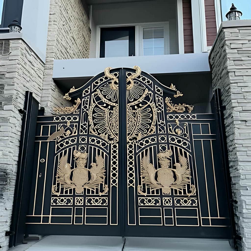 درب حیاط مشبک نورگیر با قاب آهنی مقاوم و رنگ مشکی مات