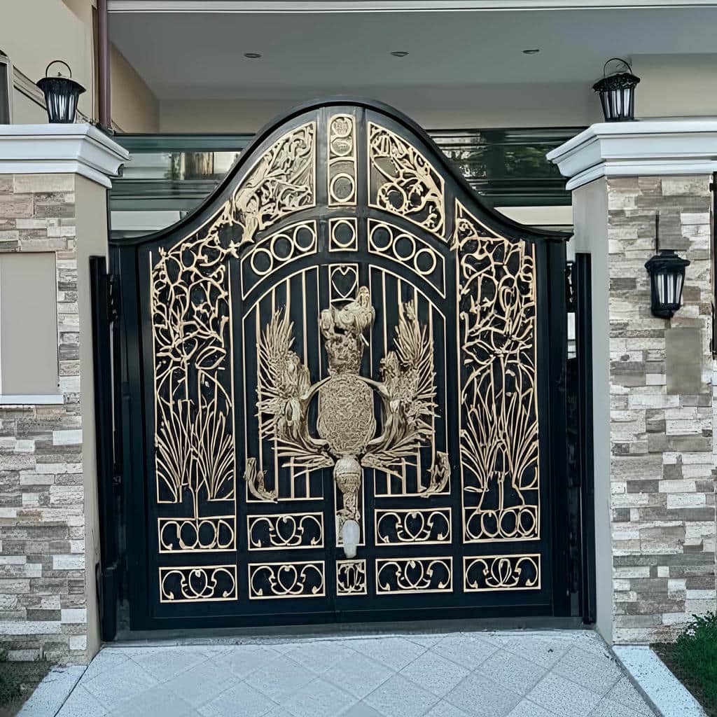 درب حیاط فرفورژه نمای رومی با گل نرده تزئینی کلاسیک
