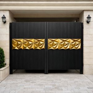 درب ویلایی برش لیزری هندسی با ورق فلزی مشکی