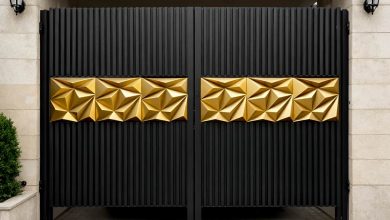 درب ویلایی برش لیزری هندسی با ورق فلزی مشکی