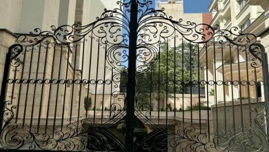 درب ویلایی سفید طلایی نمای کلاسیک با فریم فلزی مقاوم