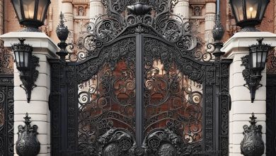 درب حیاط طاق دار با قاب آهنی مقاوم و رنگ مشکی مات