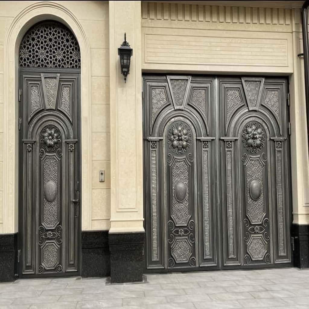 درب پارکینگ ویلایی دو لنگه با ورق پوششی نیمه بسته