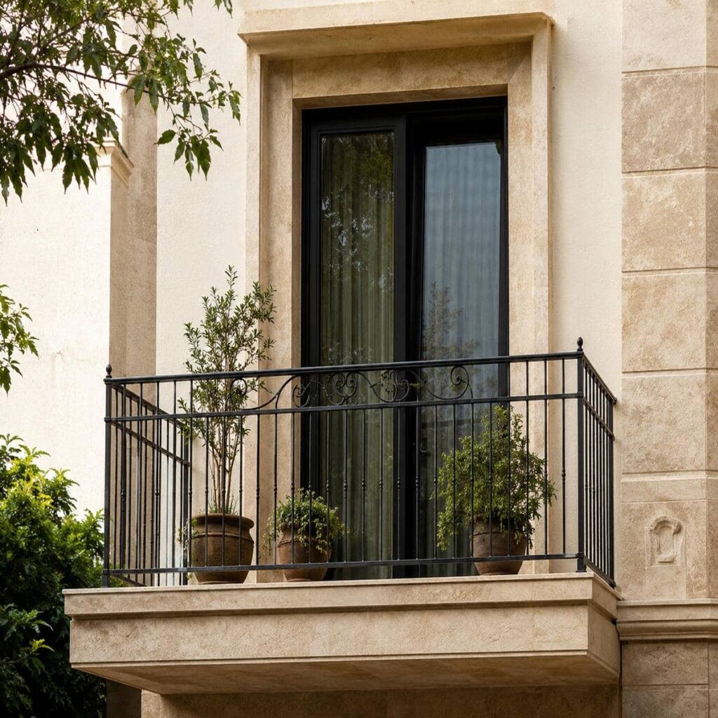 نرده بالکن آپارتمان فلزی با طراحی هماهنگ نما