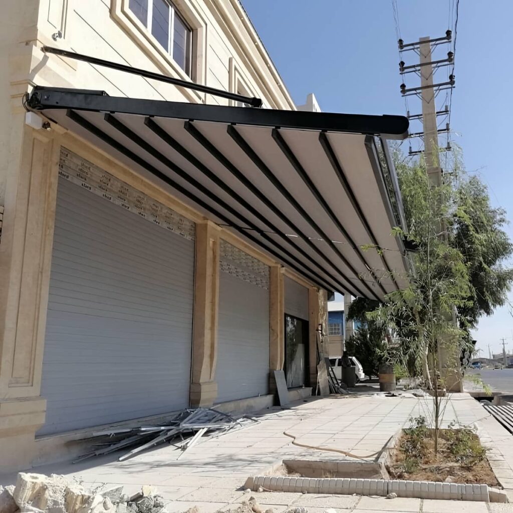 سایبان اتوماتیک طوسی با ابعاد اختصاصی تراس