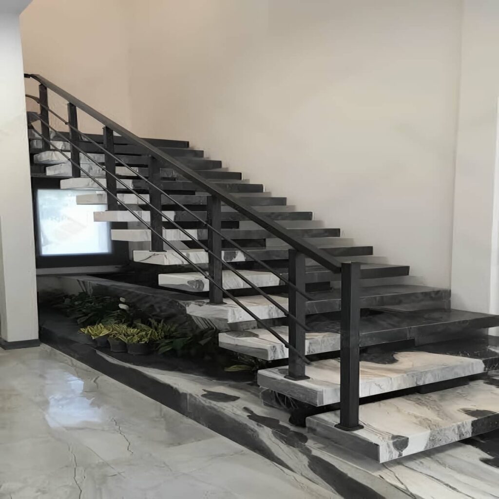 نرده راه پله سفید با دست انداز مینیمال