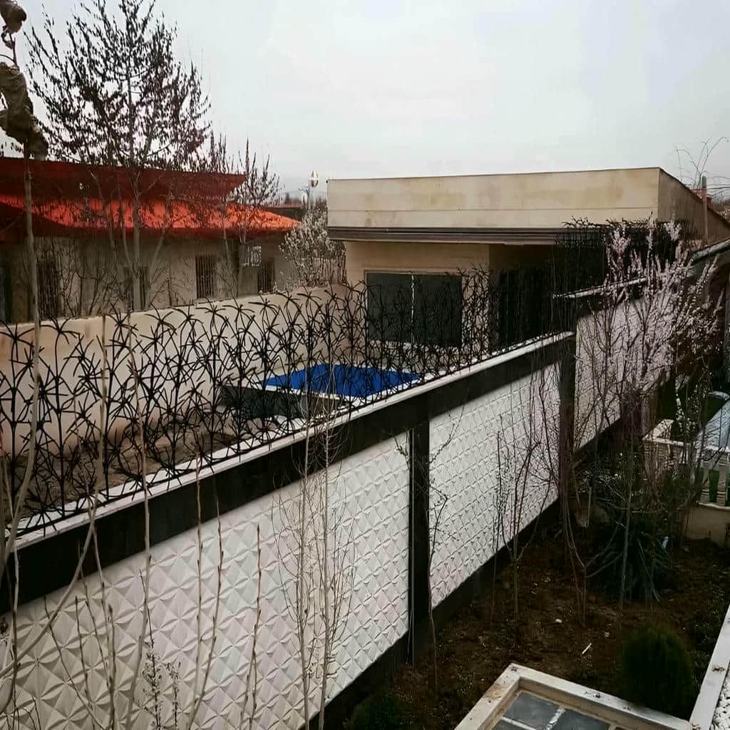 نرده روی دیوار با شاخه های متراکم مشکی